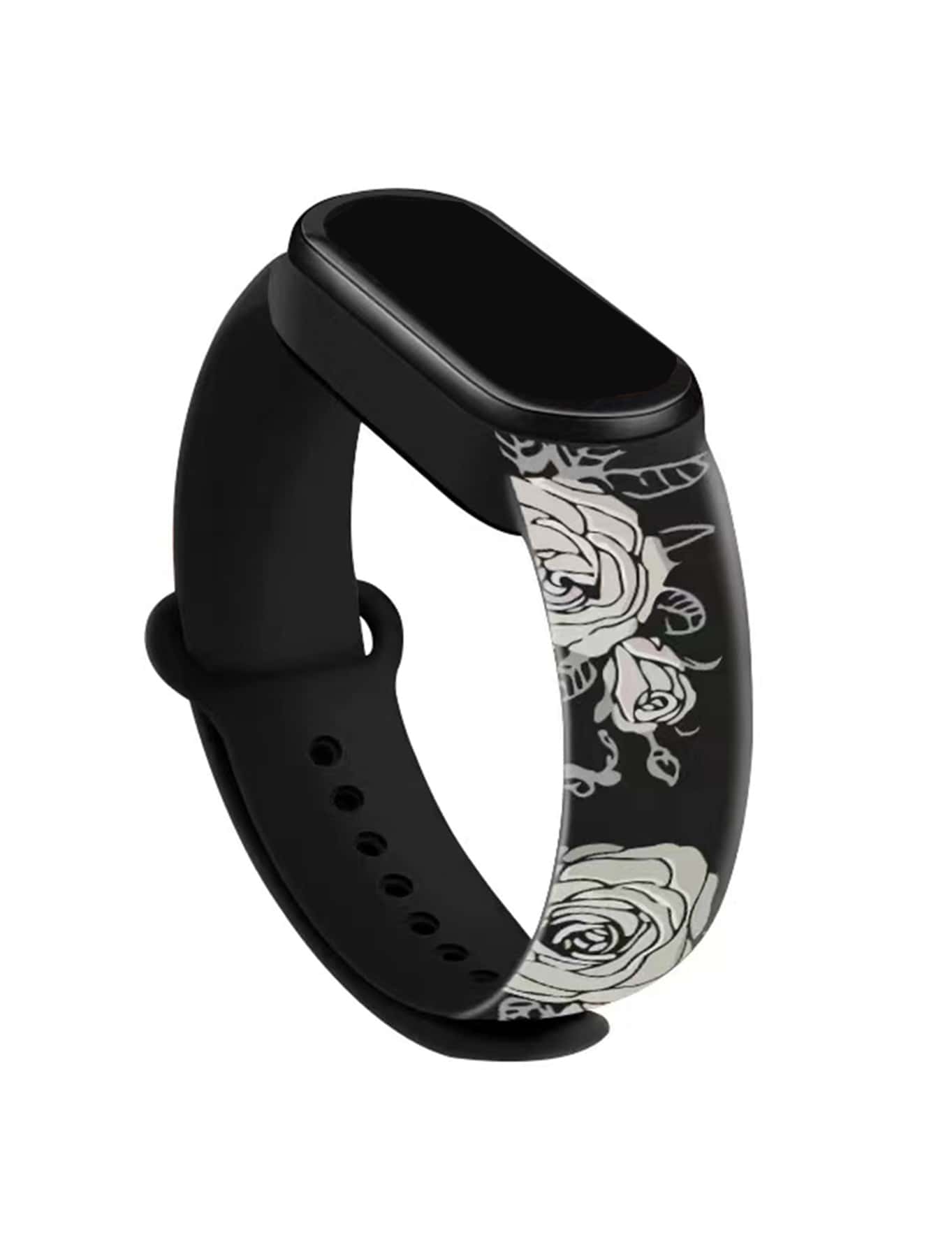 1 pieza Correa de reloj con estampado de flores compatible con el reloj Valentines - Negro - Ver 1