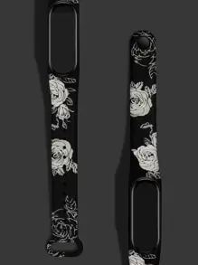 1 pieza Correa de reloj con estampado de flores compatible con el reloj Valentines - Negro - Ver 2