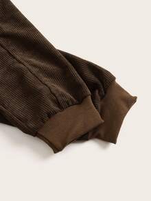 SHEIN EZwear Plus Letter Print Drop Shoulder Corduroy Bomber Jacket - Coffee Brown - View 4