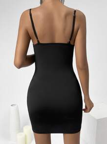 SHEIN Privé Rhinestone Strap Cami Bodycon Dress Black Mini Dress