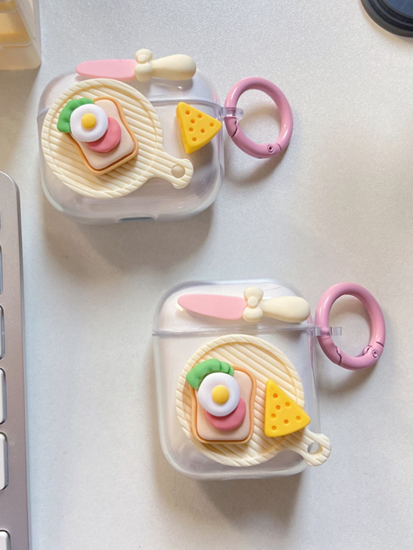 1pc Cheese Decor Earphone Case Compatible With AirPods - Clear - View 1