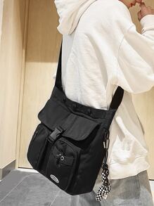 Men Letter Patch Decor Hobo Bag With Bag Charm - Black - View 4