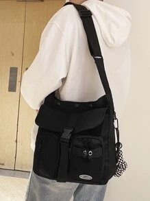 Men Letter Patch Decor Hobo Bag With Bag Charm - Black - View 7