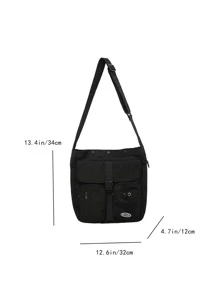 Men Letter Patch Decor Hobo Bag With Bag Charm - Black - View 8
