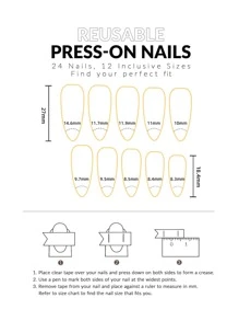 24 chiếc lá hạnh nhân dài in móng giả và 1 dũa móng tay và 1 băng dính - Nhiều màu - Xem 4