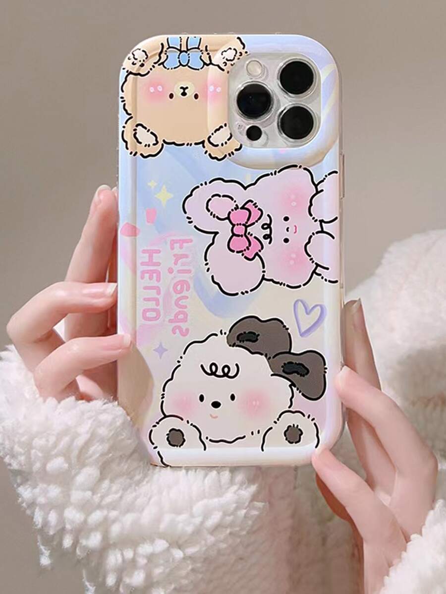 Cartoon Animal & Letter Graphic Phone Case - Multicolor - View 1