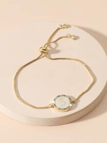 1pc Bohemian Copper Beaded Adjustable Bracelet With & 26 Letters & Shell Pendant, Perfect For Party And Festival Gift, Couple Jewelry - Multicolor - View 4