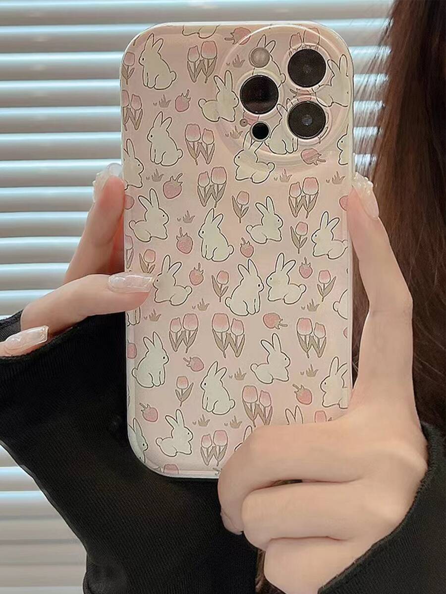 卡通兔子圖案手機殼 - 粉色 - 查看 1