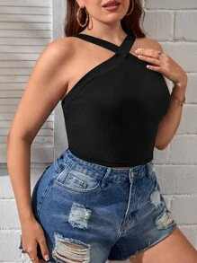 SHEIN Essnce 大碼素色露背上衣