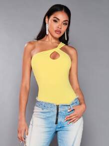 SHEIN BAE Body de un hombro con abertura - Amarillo - Ver 3