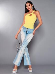 SHEIN BAE Body de un hombro con abertura - Amarillo - Ver 4
