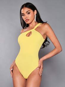 SHEIN BAE Body de un hombro con abertura - Amarillo - Ver 5