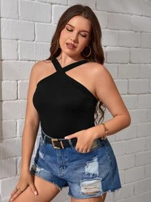 SHEIN Essnce 大碼素色露背上衣