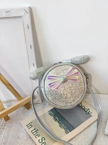 Girls Sequin & Bow Decor Circle Bag - Silver - View 1