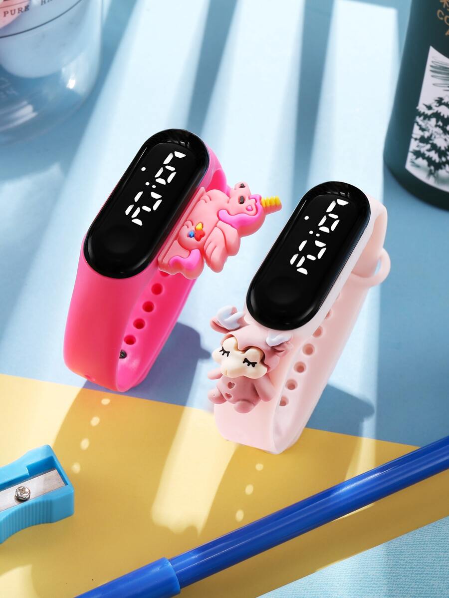 Đồng hồ điện tử chống nước 2 chiếc dành cho trẻ em Cartoon Unicorn Decor - Nhiều màu - Xem 1