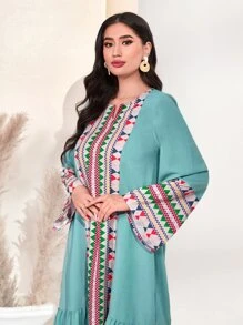 Al Najma 幾何印花荷葉袖荷葉邊娃娃裙 - 彩色 - 查看 4