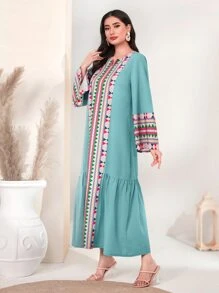 Al Najma 幾何印花荷葉袖荷葉邊娃娃裙 - 彩色 - 查看 5