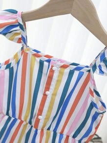 Toddler Girls Striped & Floral Print Ruffle Trim Cami Romper - Multicolor - View 4