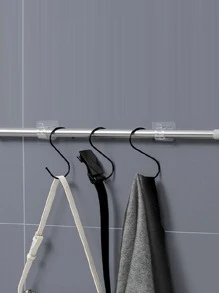 2入组裝窗簾桿支架自粘窗簾掛鉤支架免釘窗簾桿掛鉤牆壁支架毛巾桿掛鉤適用於浴室家庭和酒店 - 無色 - 查看 4