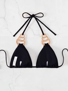 Ring Linked Halter Triangle Bikini Top