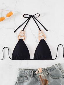 Ring Linked Halter Triangle Bikini Top