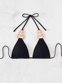 Ring Linked Halter Triangle Bikini Top