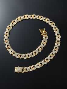 Hombres Collar de cadena con diamante de imitación - Amarillo Oro - Ver 1