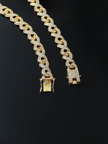 Hombres Collar de cadena con diamante de imitación - Amarillo Oro - Ver 2