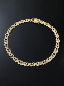 Hombres Collar de cadena con diamante de imitación - Amarillo Oro - Ver 3