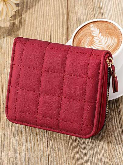 Ladies' Small Diamond Pattern Zipper Wallet With Leather Thread Embroidery Handbag Mini Short Card Package For Women Wallet Purse Wallet Small Wallet