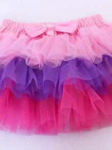 Váy bé gái phân lớp Nơ trước Khối Màu Dễ thương - Nhiều màu - Xem 4