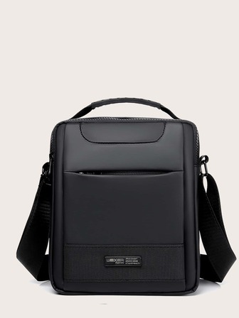 男士字母貼布方包單肩包運動包適用於中學大學學生適合旅行大學學校