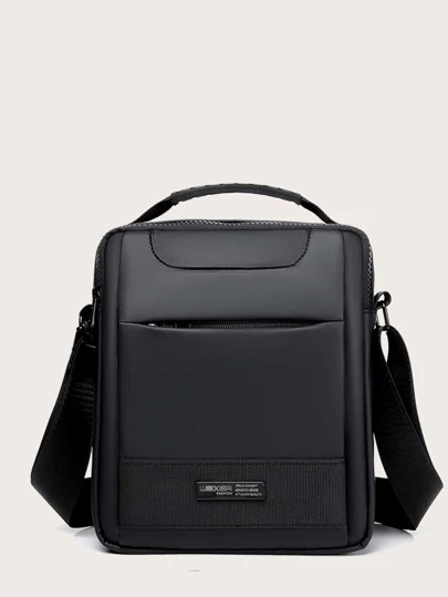 男士字母貼布方包單肩包運動包適用於中學大學學生適合旅行大學學校