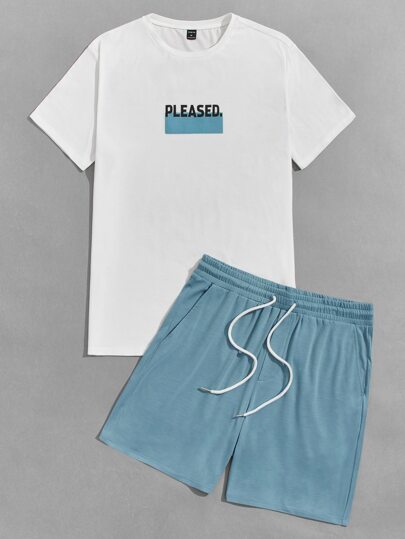 Guys Letter Graphic Tee And Shorts Lounge Set