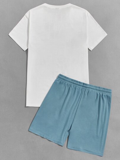 Männer T-Shirt mit Buchstaben Grafik und Shorts Lounge Set