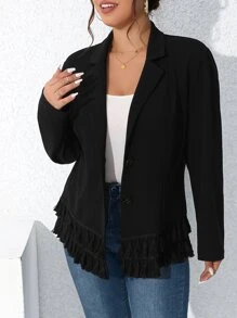 SHEIN Clasi Áo vest Plus size mép phân lớp Nút phía trước màu trơn Thanh lịch - màu đen - Xem 1