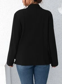 SHEIN Clasi Áo vest Plus size mép phân lớp Nút phía trước màu trơn Thanh lịch - màu đen - Xem 2