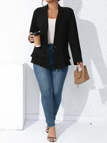 SHEIN Clasi Áo vest Plus size mép phân lớp Nút phía trước màu trơn Thanh lịch - màu đen - Xem 5