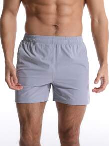 Quần Short Nam Túi Dây kéo màu trơn Giải trí - Màu xanh nhạt - Xem 1