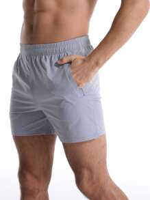 Quần Short Nam Túi Dây kéo màu trơn Giải trí - Màu xanh nhạt - Xem 3