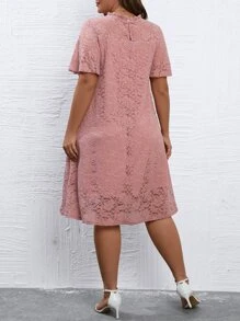 SHEIN LUNE Plus Solid Lace Dress - Dusty Pink - View 2