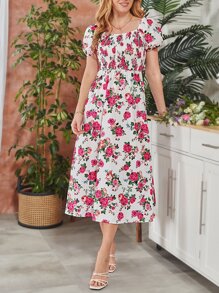 SHEIN VCAY 1 pieza Vestido con estampado floral de manga farol - Multicolor - Ver 3