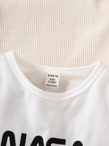 Baby Boy Letter Graphic Tee & Contrast Trim Shorts - Black and White - View 3