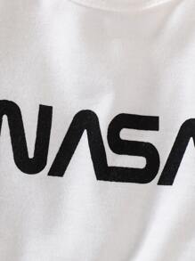 Baby Boy Letter Graphic Tee & Contrast Trim Shorts - Black and White - View 4