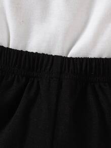 Baby Boy Letter Graphic Tee & Contrast Trim Shorts - Black and White - View 7