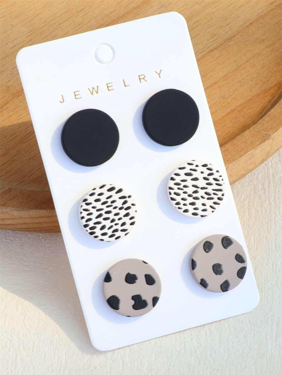3 pares/set Pendientes de tachuela redondo