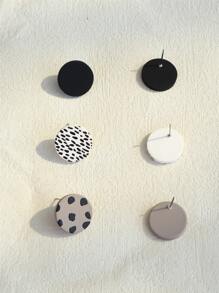 3 pares/set Pendientes de tachuela redondo