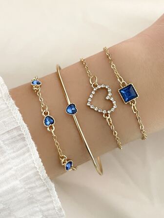 4pcs/set Rhinestone Heart Decor Bracelet
