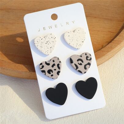 3pairs/Set Splash Ink Pattern Heart Stud Earrings Valentines,Mom,Mother,Mother's Day,Gift