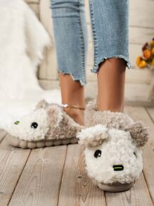 Mujer Chanclas de casa con diseño de dibujos animados de color combinado preppy Zapatillas de peluche - Multicolor - Ver 2